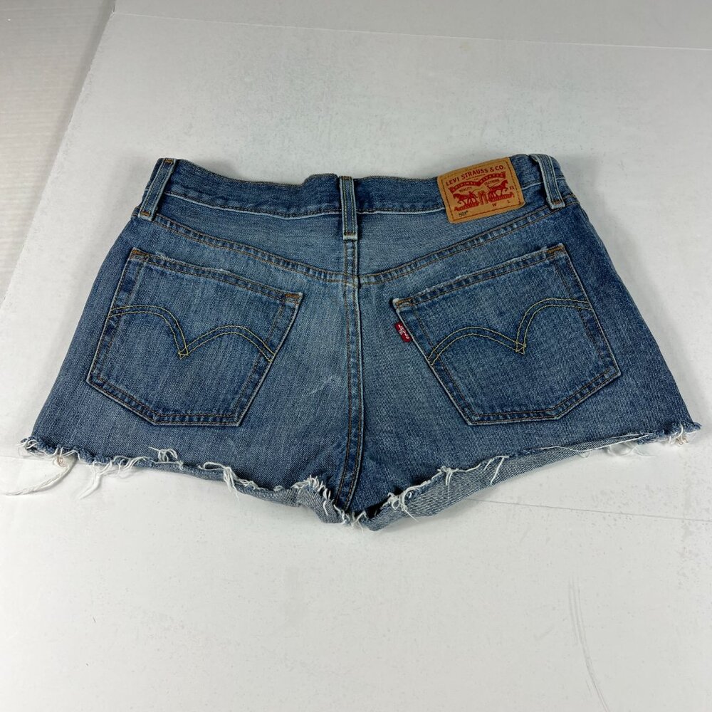 Levi's Jean Short Women 28 501 High Rise Blue Whisker Cut Off Cotton Denim Jorts - Picture 8 of 16